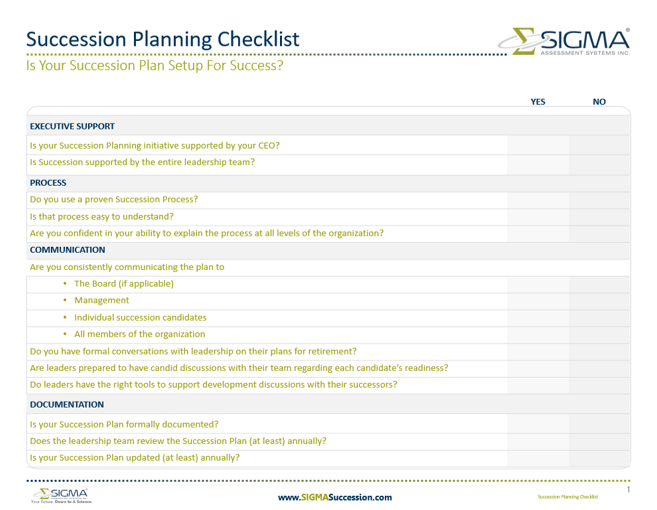 Succession Planning Checklist SIGMA Assessment Systems