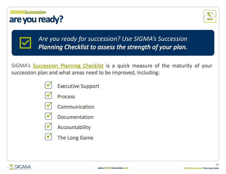 Succession Planning Guide; slide on the succession planning checklist